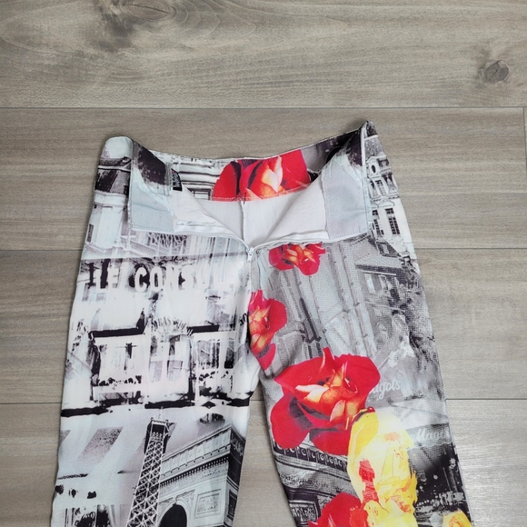 Vintage Y2K PARIS FRANCE EIFFEL Tower Champs Elysees Postcard Print Pants - Picture 4 of 5